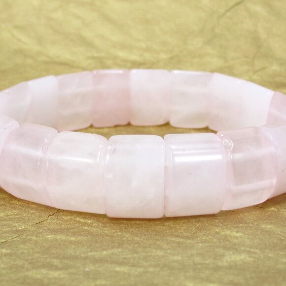 Pink rose quartz stone stretch bracelet with rectangle curved shaped stones - Picture 6 of 12